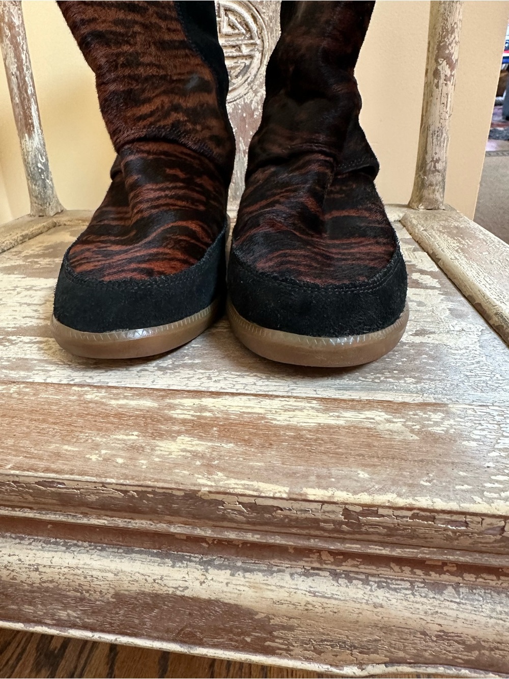 Isabel Marant Norwood Black/Brown Tiger-Stripe Pony Hair Ankle Boots Hidden Heel - Picture 6 of 11